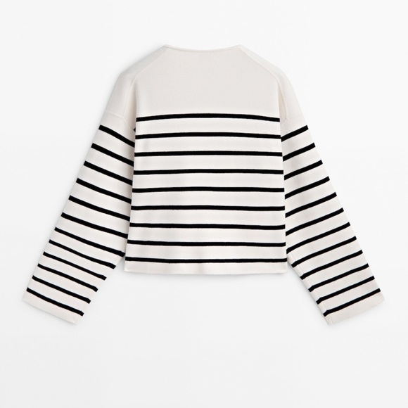 NWT. Massimo Dutti Pale Ecru/Black Striped Knit Cardigan. Size XS. - Picture 8 of 12